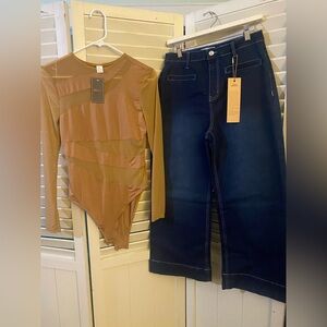 Two piece PREMIUM outfit including Amazon bodysuit and Genleck wide leg jeans